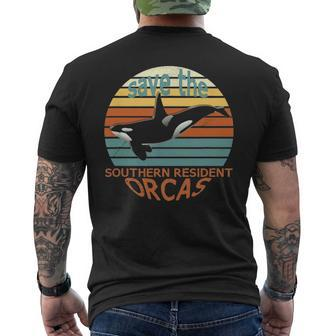 Save The Southern Resident Orcas Vintage Retro Drawing Men's T-shirt Back Print - Seseable