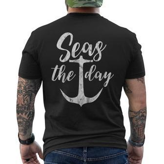 Seas The Day Anchor Nautical Boat Cruise Distressed T Shirt Men's Back Print T-shirt | Mazezy