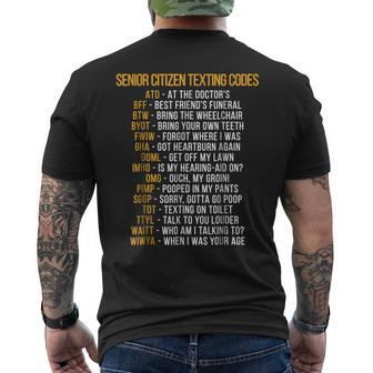 Senior Citizens Texting Code T For Grandpa Men's Back Print T-shirt | Mazezy