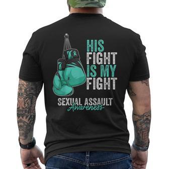 Sexual Assault Awareness Month Boxing Gloves Teal Ribbon Men's Back Print T-shirt | Mazezy