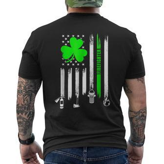 Shamrock Irish American Flag Firefighter St Patricks Day Men's T-shirt Back Print - Seseable