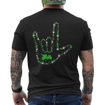 Shamrocks I Love You Hand Sign Language Asl St Patricks Day Men's Back Print T-shirt | Mazezy