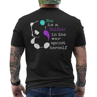 She Is A Soldier Semicolon Suicide Prevention Awareness Men's T-shirt Back Print - Seseable