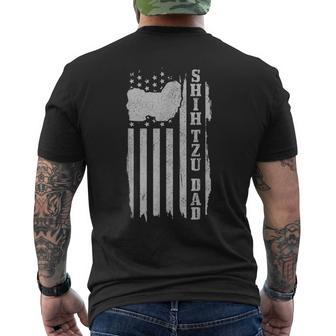 Mens Shih Tzu Dad American Flag Vintage Patriotic Shih Tzu Dog Men's T-shirt Back Print - Seseable