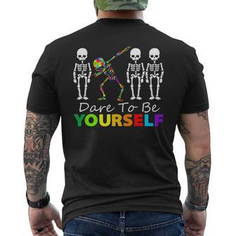 Skeleton Dabbing Dare To Be Yourself Autism Men's T-shirt Back Print - Seseable