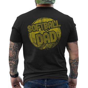Mens Softball Dad Coach Player Father Daddy Fathers Day Men's Back Print T-shirt | Mazezy