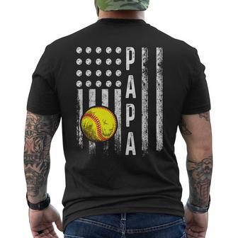 Softball Papa American Flag Vintage Softball Lovers Men's T-shirt Back Print - Seseable