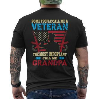 Some People Call Me A Veteran Most Important Call Me Grandpa Mens Back Print T-shirt | Mazezy