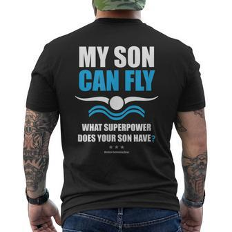 My Son Can Fly Superpower Mom Dad Swim Team Parent Men's Back Print T-shirt | Mazezy