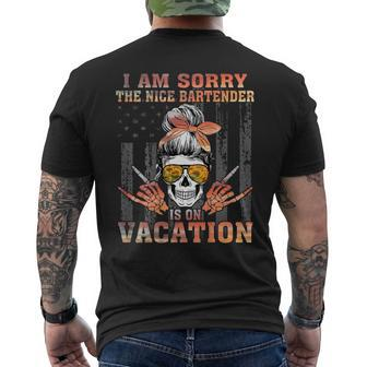 I Am Sorry The Nice Bartender Is On Vacation Skull Girl Flag Men's Back Print T-shirt | Mazezy