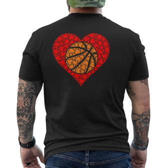 Sports Basketball Ball Red Love Shaped Heart Valentines Day Men's Back Print T-shirt | Mazezy