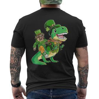 St Patricks Day Irish Pug Dog Riding T Rex Dog Lover Men's T-shirt Back Print - Seseable