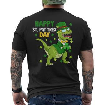 St Patricks Day Leprechaun Dinosaur Dino Happy St Pat Trex Men's T-shirt Back Print - Thegiftio