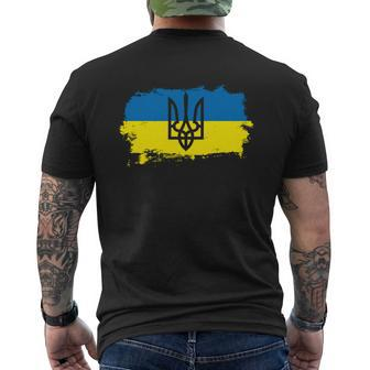 Stand With Ukraine Painted Distressed Ukrainian Flag Symbol Men's Crewneck Short Sleeve Back Print T-shirt - Monsterry AU