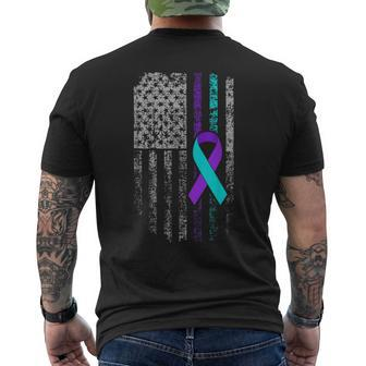 Suicide Prevention Awareness American Flag Ribbon Support Men's T-shirt Back Print - Seseable