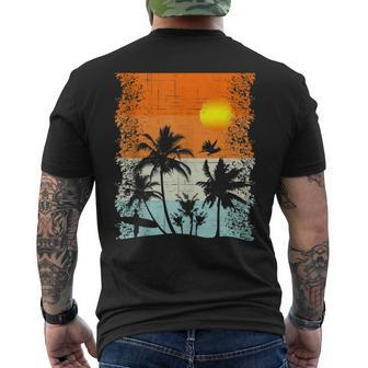 Summer Vacation Surfers At Beach Palm Trees Retro Vintage Men's T-shirt Back Print - Seseable
