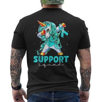 Support Squad Sexual Assault Awareness Teal Unicorn Men's Back Print T-shirt | Mazezy