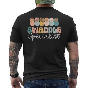 Womens Swaddle Specialist Nicu Nurse Saying Groovy Mom Baby Men's Back Print T-shirt | Mazezy