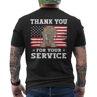 Thank You For Your Service Veteran Us Flag Men's T-shirt Back Print - Seseable
