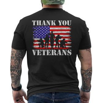 Thank You Veterans Day American Flag Military Army Men's T-shirt Back Print - Seseable