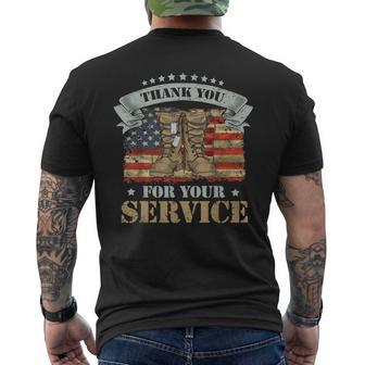 Thank You For Your Service Usa Flag And Military Mens Back Print T-shirt | Mazezy