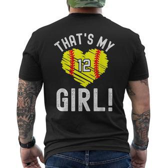 Thats My Girl Vintage Number 12 Heart Softball Mom Dad Men's T-shirt Back Print - Seseable