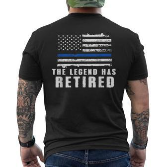 The Legend Has Retired Blue Line Officer Retirement Gift Mens Back Print T-shirt - Seseable