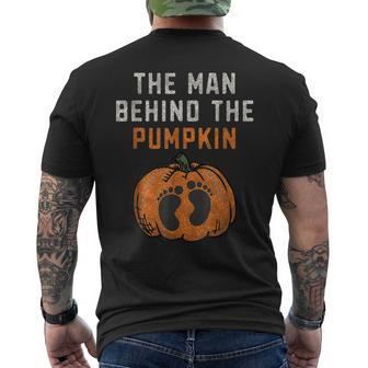 The Man Behind The Pumpkin Dad Halloween Pregnancy Reveal Gift For Mens Mens Back Print T-shirt | Mazezy