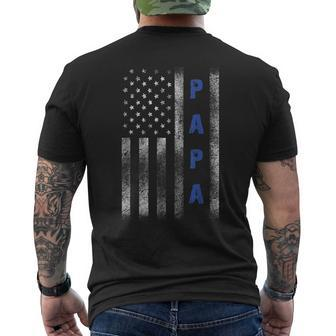 Thin Blue Line Fathers Day Shirt American Flag Papa Tee Men's Back Print T-shirt | Mazezy
