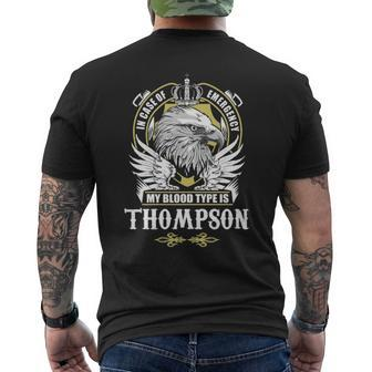 Thompson Name Gift My Blood Type Is Thompson Mens Back Print T-shirt - Seseable