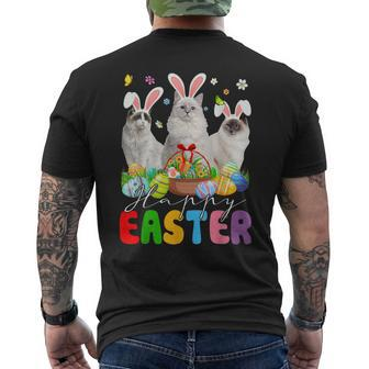 Three Bunny Ragdoll Cats & Easter Egg Basket Easter Day Kids Men's Back Print T-shirt | Mazezy