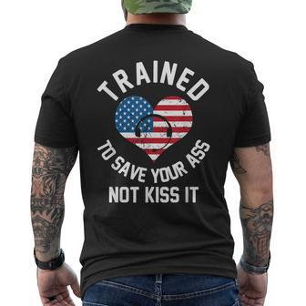 Trained To Save Your Ass Not Kiss It - 911 Operator Men's Back Print T-shirt | Mazezy