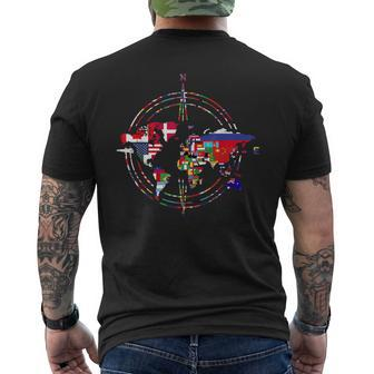 Traveler Country Flags Compass Globe Traveling World Map Men's Back Print T-shirt | Mazezy