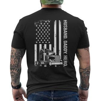 Truck Driver Husband Daddy Hero American Flag Vintage Men's T-shirt Back Print - Seseable
