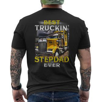 Trucker Fathers Day Best Truckin Stepdad Ever Mens Back Print T-shirt - Seseable