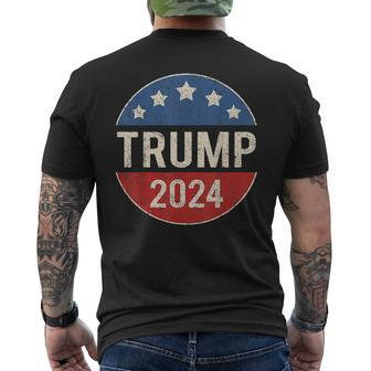 Trump 2024 Retro Campaign Button Re Elect President Trump Men's Back Print T-shirt | Mazezy