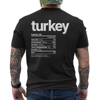 Turkey Nutrition Facts Turkey Day Holiday Men's Back Print T-shirt | Mazezy
