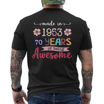 Turning 70 Birthday Decorations Women Made In 1953 70Th Bday Men's Back Print T-shirt | Mazezy