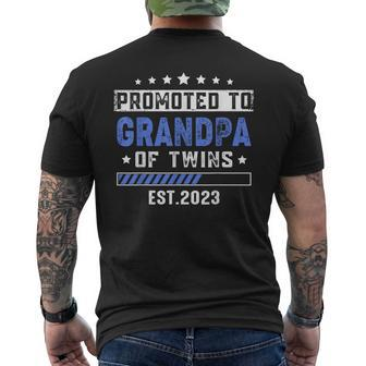 Twin Baby Shower Dad Promoted To Grandpa Of Twins Est 2023 Men's Back Print T-shirt | Mazezy