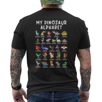 Types Of Dinosaurs Alphabet Dino Identification Men's T-shirt Back Print - Seseable