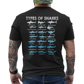 Types Of Sharks Educational Marine Biology Men's T-shirt Back Print - Seseable
