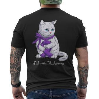 Ulcerative Colitis Awareness Month Purple Ribbon Cat Men's Back Print T-shirt | Mazezy