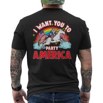 Uncle Sam Unicorn 4Th Of July American Flag Patriotic Usa Men's Back Print T-shirt | Mazezy
