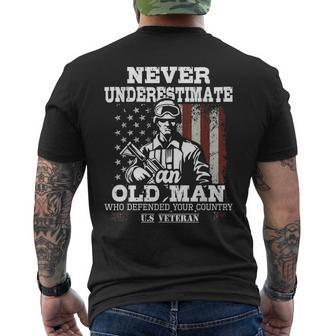 Never Underestimate An Old Man - Patriotic Us Veteran Flag Men's T-shirt Back Print - Seseable