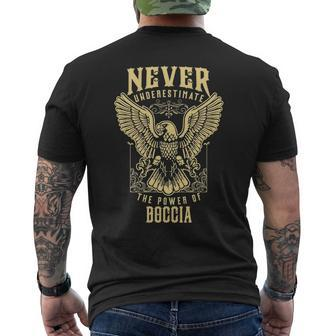 Never Underestimate The Power Of Boccia Personalized Last Name Men's T-shirt Back Print - Seseable