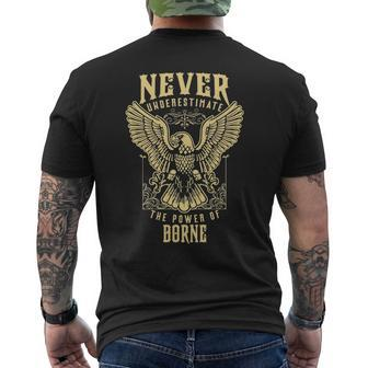 Never Underestimate The Power Of Borne Personalized Last Name Men's T-shirt Back Print - Seseable