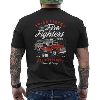 Union Strong Fire Fighters Fire Dept Firefighter Fireman Men's T-shirt Back Print - Seseable