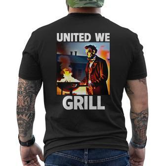 United We Grill 4Th Of July Abraham Lincoln Grilling America Men's Back Print T-shirt | Mazezy