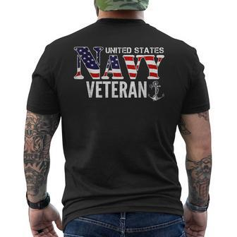 United States Vintage Navy With American Flag For Veteran Men's T-shirt Back Print - Seseable