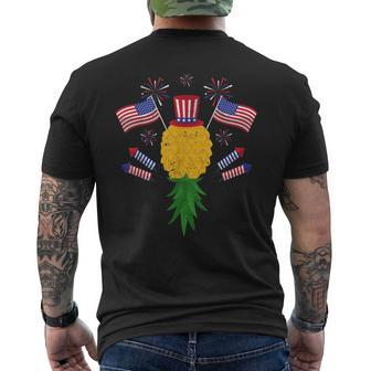 Upside Down Pineapple Swinger Power 4Th Of July Us Flag Men's Back Print T-shirt | Mazezy